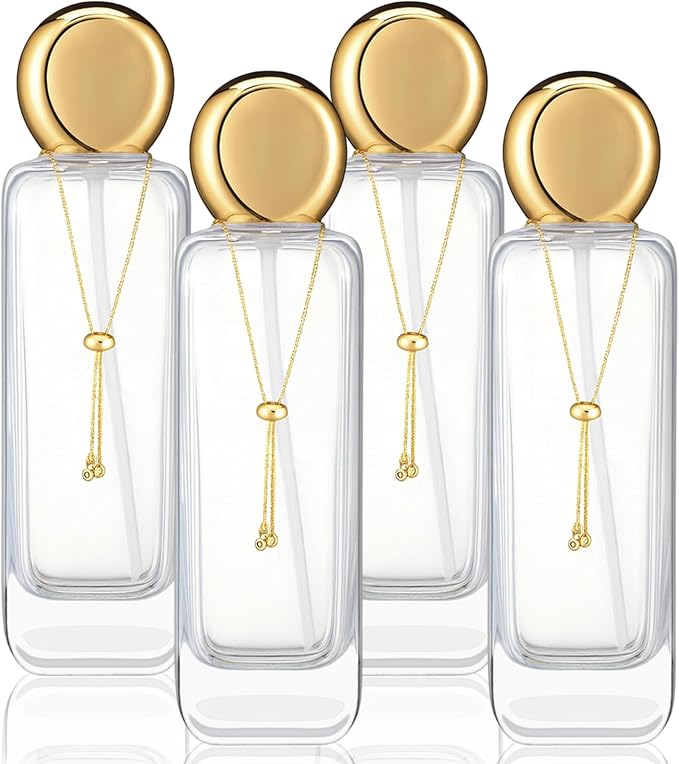 4 Pcs 4oz Luxury Glass Bottles with Pump Glass Toner Bottle with Gold Chain Perfume Spray Bottle Travel Lotion Vial with 2 Plastic Pump Head 2 Spray Head for Cosmetic Toner(Clear)