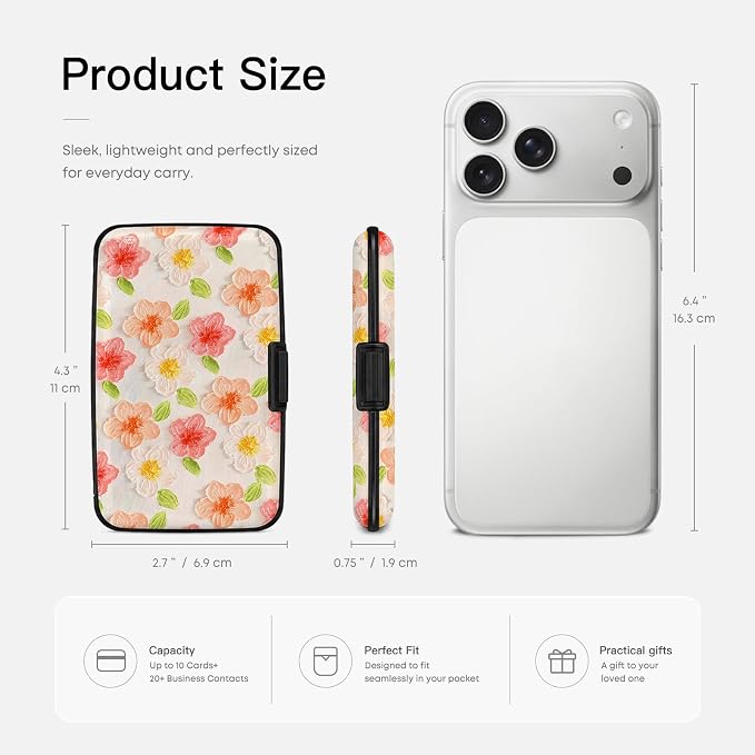 Credit Card Holder RFID Aluminum card case Flowers 2 mini Wallet Women Men | ABS Business ID Case,Hard Case Large Capacity 6 Slots, Waterproof Durable ，Secure Closure Slim Small Credit Card Protector