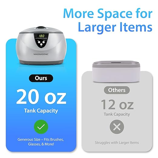 Magnasonic Ultrasonic Cleaner - 20oz Stainless Steel Tank, Digital Timer, 5 Cleaning Modes, Ultrasonic Jewelry Cleaner for All Jewelry, Eyeglasses, Watches, Dentures, Retainers & More