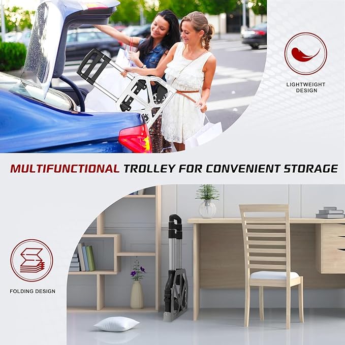 Folding Hand Truck Aluminum Portable Folding Hand Cart 180lbs Capacity Hand Cart and Dolly Ideal for Home, Auto, Office,Travel Use,Black
