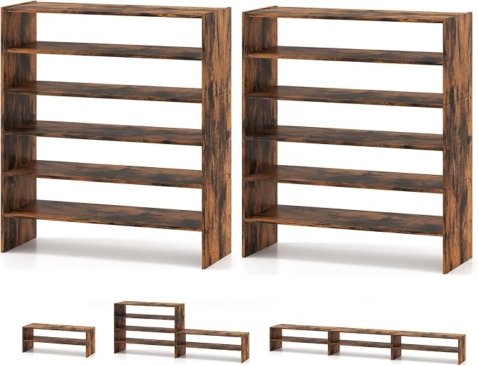 COSTWAY 6-Tier Shoe Rack, Extra Wide Shoe Shelf Organizer with Stackable Design, 31" Freestanding Adjustable Storage Shoe Stand for Small Space Entryway Hallway Closet (2,Rustic Brown)
