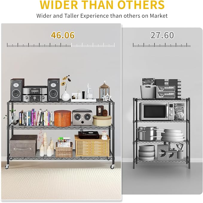 Karl home 3-Tier Adjustable Metal Storage Shelves with Wheels | Heavy Duty Wire Storage Rack Organizer, Multipurpose Garage, Pantry Display Shelf, for Household Indoor Storage Solutions