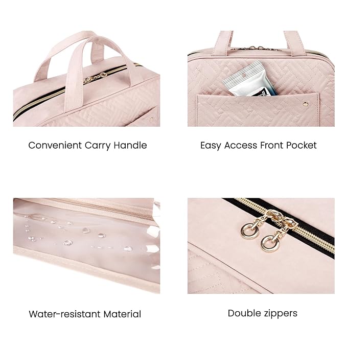 BAGSMART Toiletry Bag Travel Bag with Hanging Hook, Water-resistant Makeup Cosmetic Bag Travel Organizer for Accessories, Shampoo, Full-size Container, Toiletries (Coffee, Large)