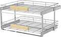 LOVMOR 2 Tier Pull Out Cabinet Organizer 25½" W x 21½" D, Slide Out Drawers with Wooden Handle, Sliding Shelves Organization and Storage for Kitchen, Pantry