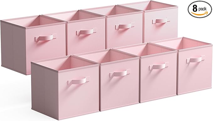 GRANNY SAYS Cube Storage Bins, 11 Inch Storage Cube Organizer, Collapsible Fabric Storage Cubes with Handle, Decorative Cube Storage Organizer for Shelves, Closet, Pink, 8-Pack