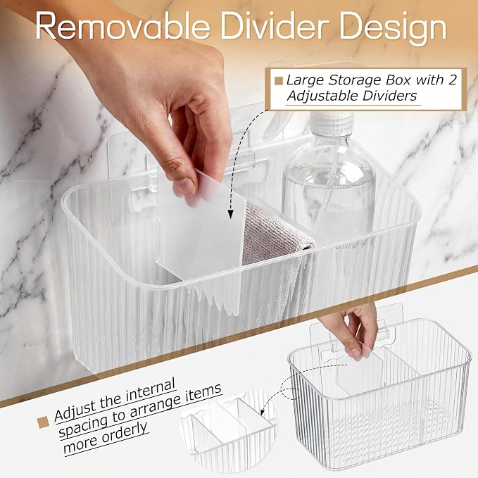 7 Pack Cabinet Door Organizer Adhesive Wall Mount Storage Bins Makeup Containers Stackable Organizer Basket for Kitchen Cabinets, Bathroom, Pantry, Office, Refrigerator (Frosted Clear)