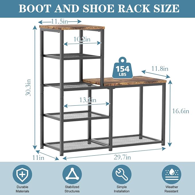 Shoe Rack Bench for Entryway,Free Standing Shoe Storage Organizer for Front Door Entrance,4-Tier Boot Rack Holder Shelf for Closet with Seat,Sturdy Shoe Shelves for High Heels(Brown)
