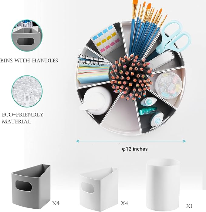 MeCids 360 Rotating Storage Organizer Desk Organizers Pen Holder– 12” Lazy Susan Style Caddy with Removable Bins, for Home Office Supplies, Art Supplies, Make-up & Kitchen Use, with Card & Gift Box | Lazy Susan Style Pencil Holder Back to School suppli...