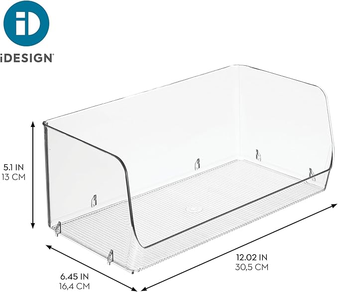 iDesign Stackable Open-Front Storage Bins for Kitchen and Pantry Organization - Set of 3 - Clear