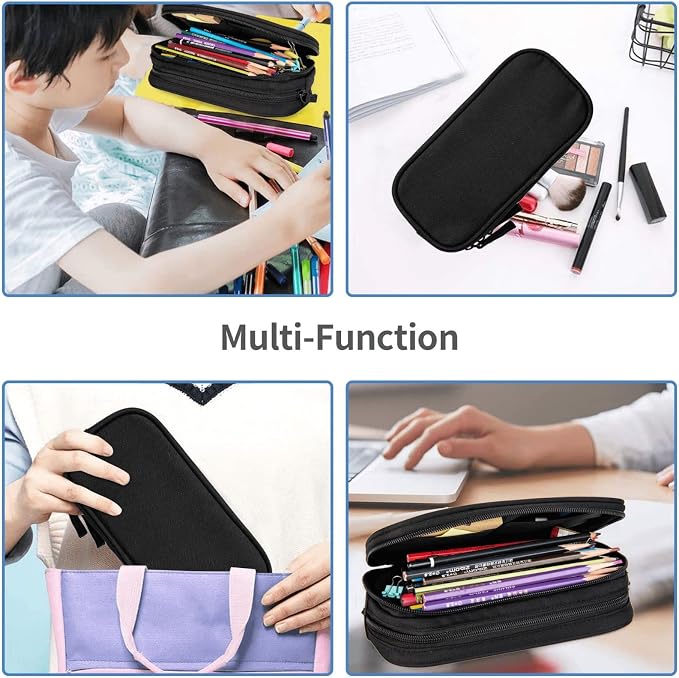 Perinsto Cute Rubber Ducky Pencil Case Big Capacity Multi Compartment Stationery Box Yellow Cartoon Ducks Pencil Pouch Holder Desk Organizer For School Office Home, Black