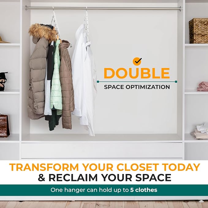 CraftyCrocodile Space Saving Hangers for Clothes - 4 in Pack, Heavy Duty Plastic, Multi Closet Space Savers for Shirts, Pants, Jeans, Sweaters - Hanger Organizer Space Saver, White