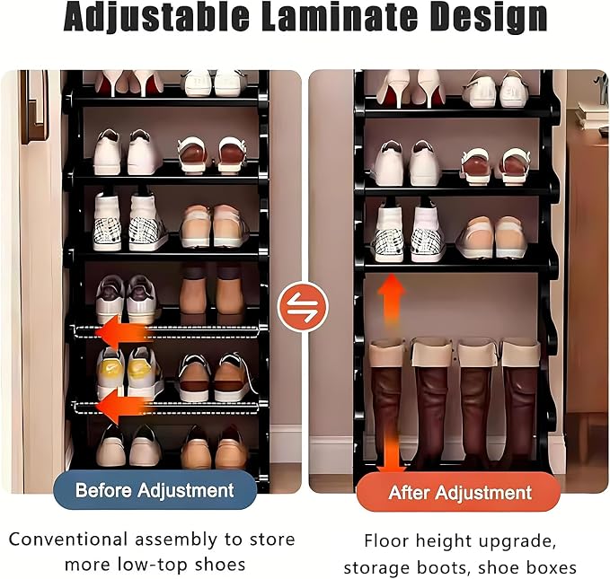 7-Tier Bamboo Shoe Rack, Vertical Narrow Shoe Rack for Small Space, Free Standing Shoe Rack for Entryway, Vertical Shoe Organizer Tower for Narrow Closet, Hallway