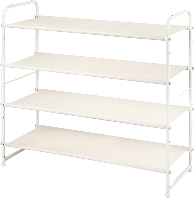 Simple Trending Shoe Rack - 4-Tier Shoe Organizer, Expandable & Adjustable Fabric Shoe Shelf Storage Organizer for Closet, Entryway, Bedroom, White