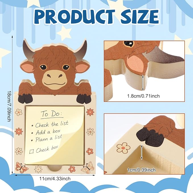 SiliFine Highland Cow Pop up Sticky Note Holder Wood Memo Pad Dispenser 3 x 3 in Sticky Notes Organizer Cute Self Stick Memo Pad Holder for Office Home Back to School Gift No Pads Included