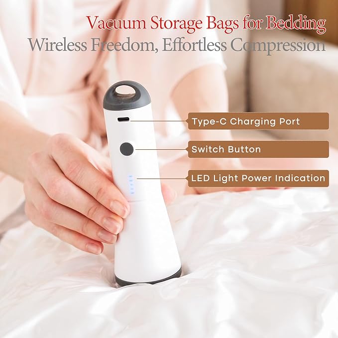 Vacbird Vacuum Seal Bags for Clothing, 16 Pack Vacuum Storage Bags with Rechargeable Cordless Air Pump(4J+4L+4M+4S), Space Saver Bags for Clothes Blanket Duvets Pillows Comforters Travel