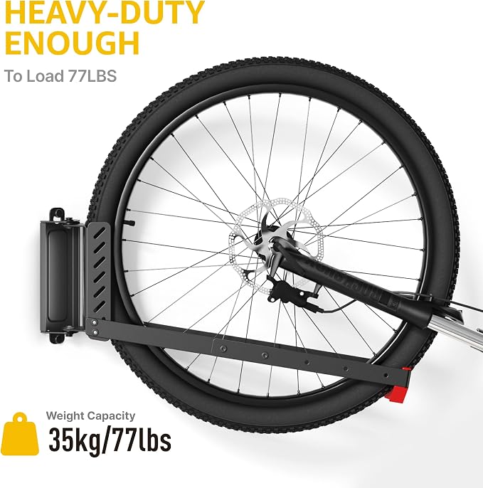 monTEK No-Lift Swivel Bike Wall Mount, Bike Hangers for Garage, 2 Pack | Space-saving bike storage rack pivots 120°; 4 settings fit 16-29 in wheels and tires up to 3.54 in wide; holds 77 lb each