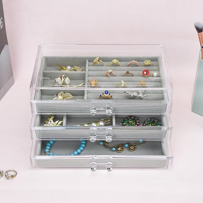 Weiai Acrylic Jewelry Box Organizer 3 Drawer Earring Storage Case Tray for Women