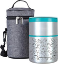 Lille Home 2 Tier Vacuum Insulated Stainless Steel Thermal Lunch Box,32OZ | 2 Tier Bento Food Container with Lunch Bag, Leakproof Wide Mouth Bento Box for Cold/Warm Food, Portion Control, Blue