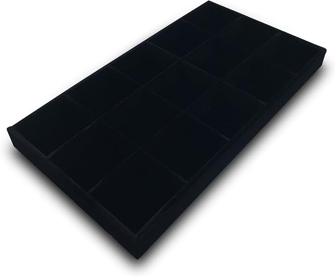 The Display Guys - Stackable Jewelry Tray and Organizer - for Drawers, Dressers, Store Display (15 Compartments, Black Velvet)
