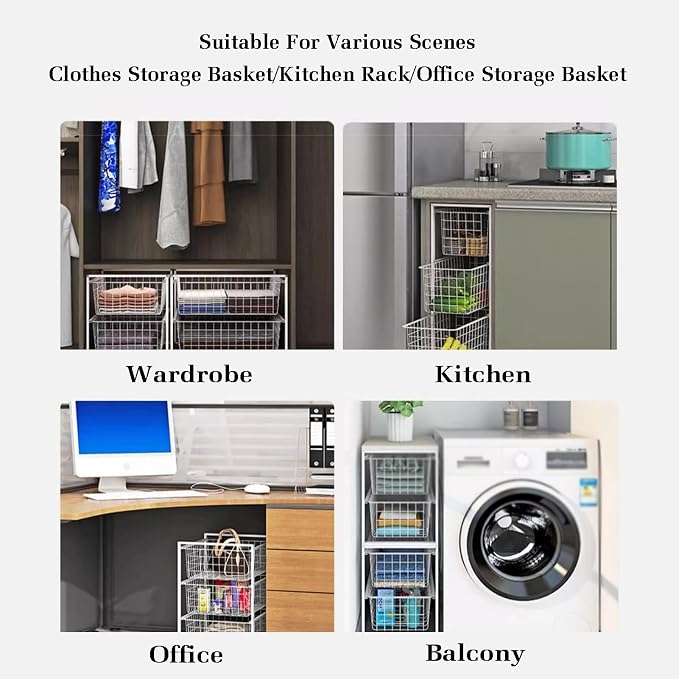 Compact Hanging Pullout Drawer Basket, Stackable Shelf Baskets Organizer,Shelf Steel Wire Pullout Hamperfor Kitchen,Pantry,Wardrobe(450x370x550mm)