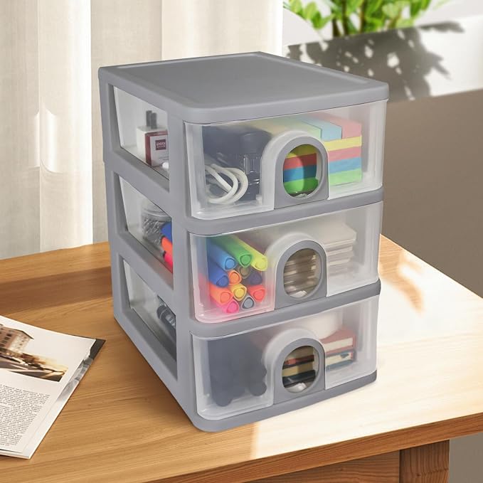 Desktop Storage Drawers Desk Organizer with Drawers, 3 Drawers Organizing Drawers Clear Small Plastic Storage Drawers for Crafts, Accessories, Stationeries, Office Supplies, Pens (1Pack)