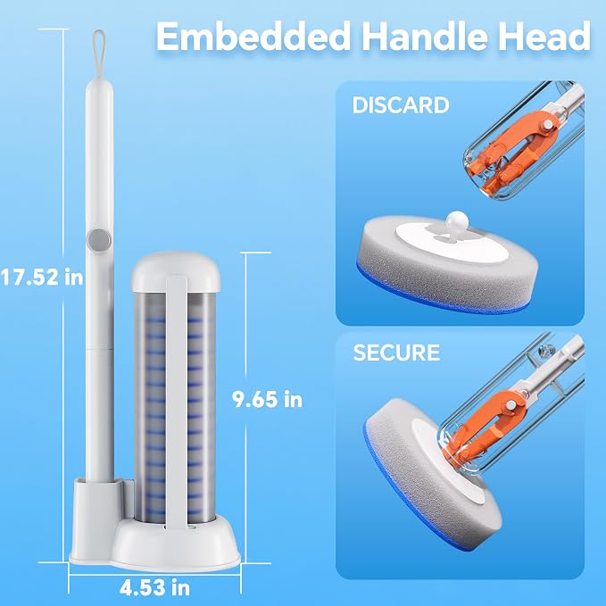 Spreezy Disposable Toilet Brush and Holder Set, Touch Free Wand, 54 Refills | Soft Spong Heads, Hands-free Eject Design, Hygienic Disposable Cleaning System, Bathroom Dorm RV Use, Floor Standing Caddy