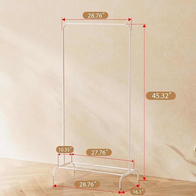 Small White Clothing Rack 2 Pack, Metal Garment Rack No Wheels, Free Standing Clothes Rack with Bottom Shelf for Hanging Clothes, Space Saving Closet Organizer for Bedroom, Laundry Room