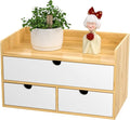 Bamboo Desk Organizer with Drawers, Desktop Storage for Office Supplies | 3 Drawers Desktop organizer, No Assembly Required, Natural Wood Wooden Desktop Drawers Box for Bills, Cosmetics, Seals, Paper