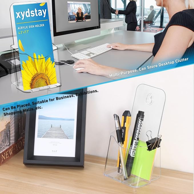 xydstay Acrylic Brochure Holder 4 Inches Slant Back Design, Clear Display Stand, Plastic Table Stand Sign Holder,Pamphlet Holder Flyer Holder,Display Stand,Table Signs Plastic Paper Holder for Office, Home, Store, 2 Pack
