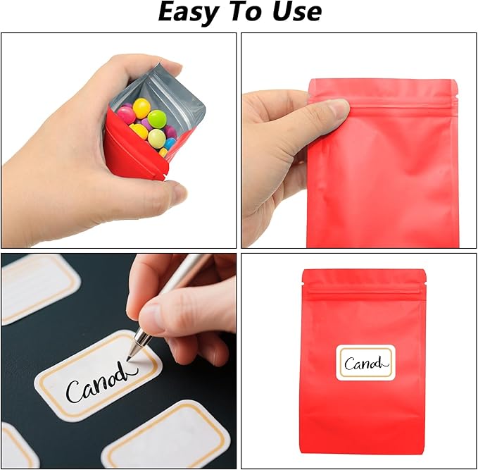 50PCS Smell Proof Resealable Pouch Bags,ULIFESTAR Aluminum Foil Flat Food Storage Bag,Sealable Pcsaging Zipper Pouches with Tear Notches for Pcsaging Lipgloss,Jewelry,etc(18 * 26cm/7.09 * 10.24",Red)