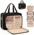 Wedama Toiletry Bag for Women, Hanging Travel Toiletry Bag with Jewelry Organizer Compartment Large Makeup Bag, PVC Waterproof Cosmetic Travel Bag for Travel Business Trips Camping Bathroom, Black