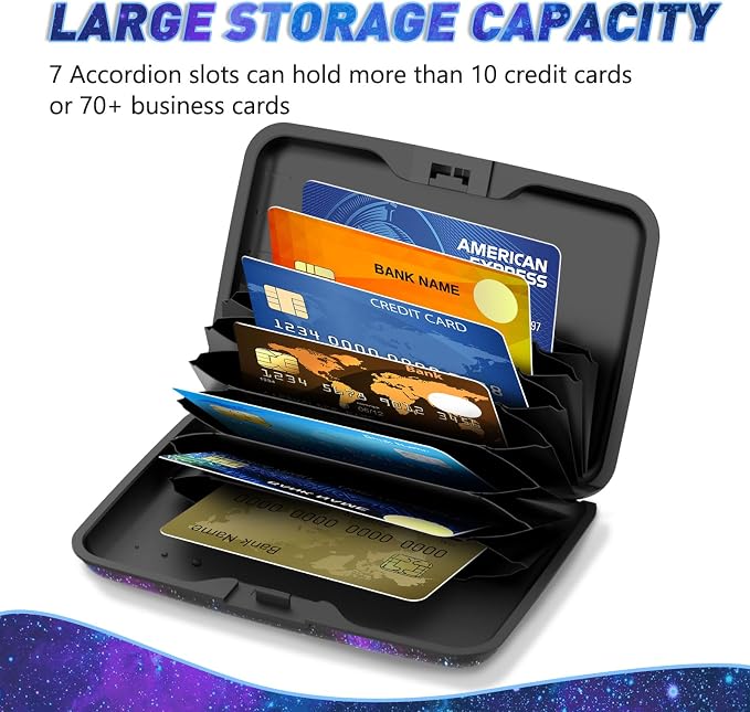 ToLuLu Credit Card Holder Slim Mini RFID Small Aluminum Card Wallet Galaxy | Blocking Metal Business Card Case, RFID Blocking Front Pocket Wallet Hard Case CC Holder for Men Women, Nebula