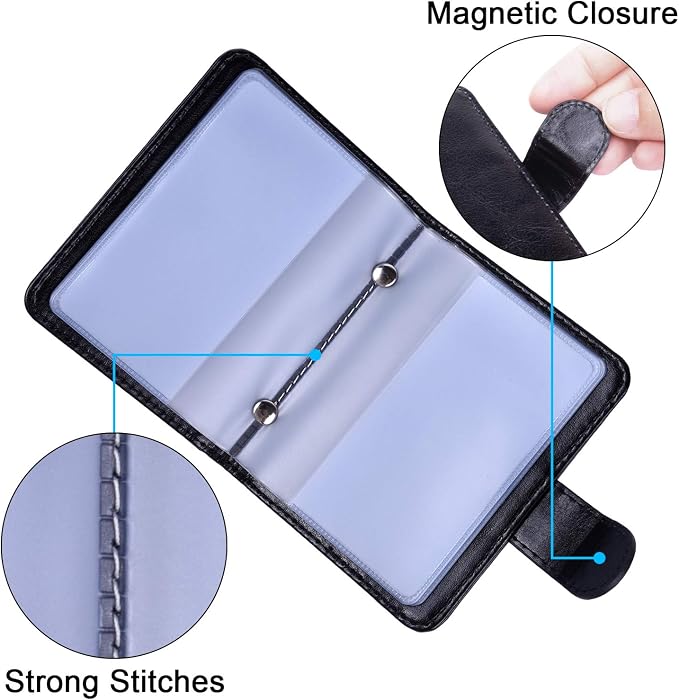 Wisdompro Slim PU Leather Credit Card Holder, Vertical Black | RFID Blocking Wallet Debit Card Protector, Organizer Case, Card Case, 20 Card & 7 Memory Card Slots, with Magnetic Closure