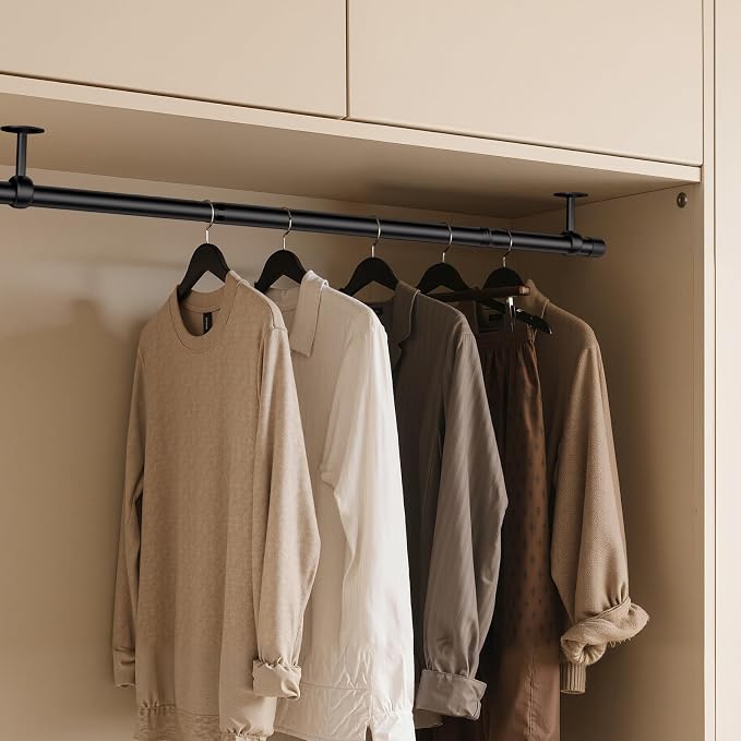 SUTINE Closet Rod, Closet Rods for Hanging Clothes, 17 to 37 inch Adjustable Ceiling/Wall mounted Closet Hanging Rod, Heavy Duty Clothes Rod Clothing Bar, Closet Poles for Hanging Clothes for Wardrobe