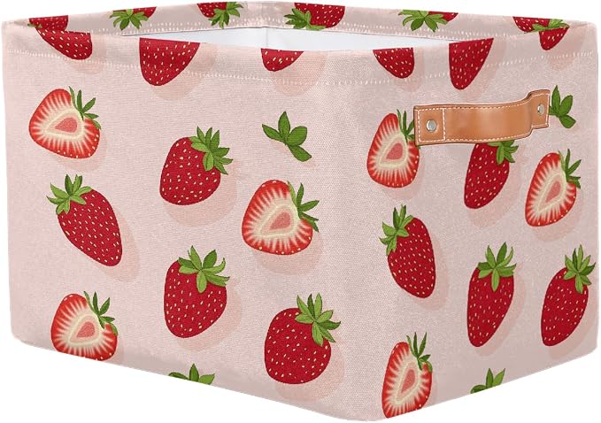 Rectangle Storage Baskets for Shelves, Cute Strawberries Pattern Storage Cube Organizer Bins Collapsible Toy Basket for Nursery Home Room