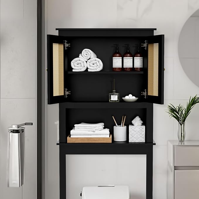 Over Toilet Storage Cabinet with Barn Door & Adjustable Shelves | 24 Inch Wide Bathroom Organizer, Space-Saving, Sturdy Wood, Anti-Tipping, Easy Assembly, for Restroom, Laundry, Small Spaces