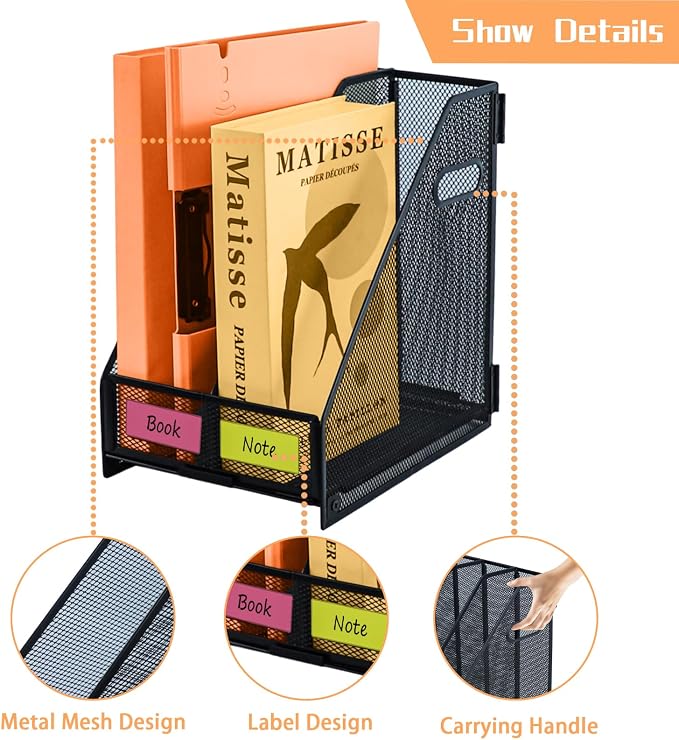2 compartments metal file racks metal Mesh Desktop Organizer for Desk,Storage Binder Organizer for Office Home School