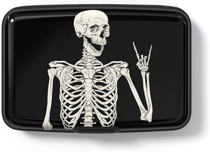 Credit Card Holder Wallet, Small RFID Metal Wallet Credit Cards Holder Pocket Business Card ID Case for Women Men, OK Skull