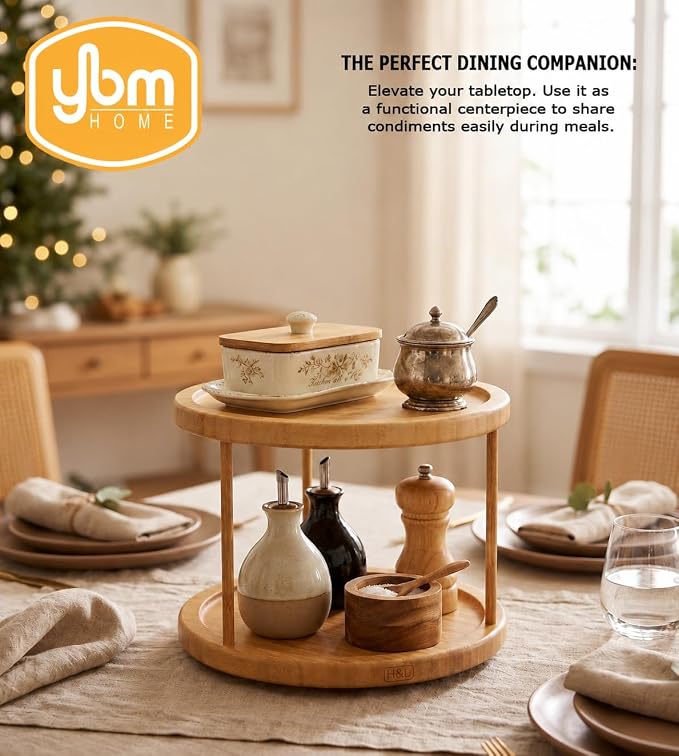 YBM Home Bamboo Wooden Non-Skid Spinner for Kitchen, Pantry, Fridge, Cupboards, or Counter Organizing, Fully Rotating Organizer