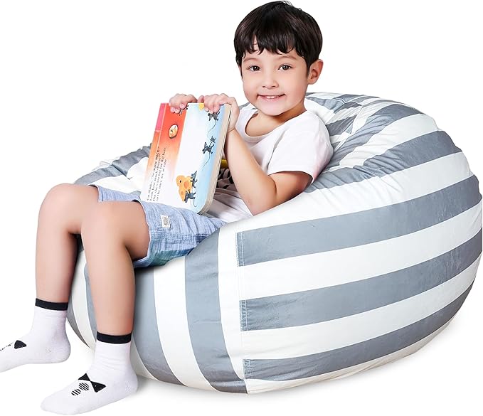 Lukeight Stuffed Animals Storage Bean Bag Chair Cover Only (Ships Empty, No Filling) - Velvet YKK Zipper Beanbag Cover for Toddlers and Kids, Washable Plush Toy Organizer, Large 27" D x 16" H