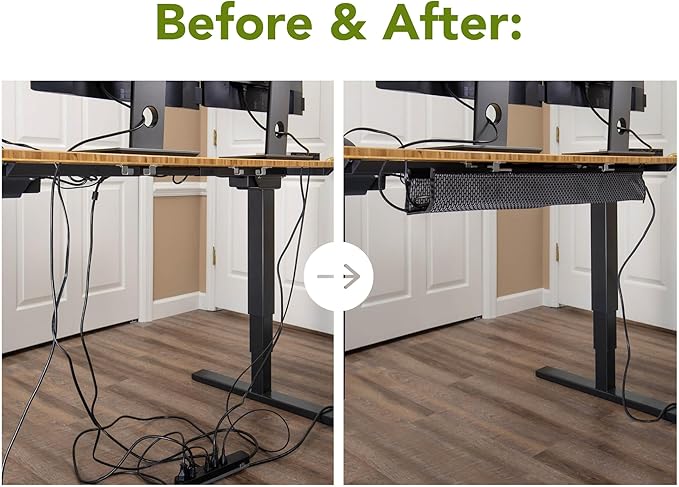 PERFECT POSTURE Mesh Cable Organizer – Clamp-Mounted Under Desk Cable Management, Flexible Mesh, Easy-Access Design, & Standing Desk Compatible – 38” (Gray)