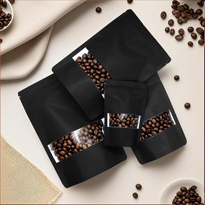 100PCS Foil Pouch Mylar Bags with Clear Window,ULIFESTAR Stand Up Sealable Bags with Tear Notches,Resealable for Food,Party Favors,Gift Packaging and Small Business(14 * 20cm/5.51 * 7.87",Black)