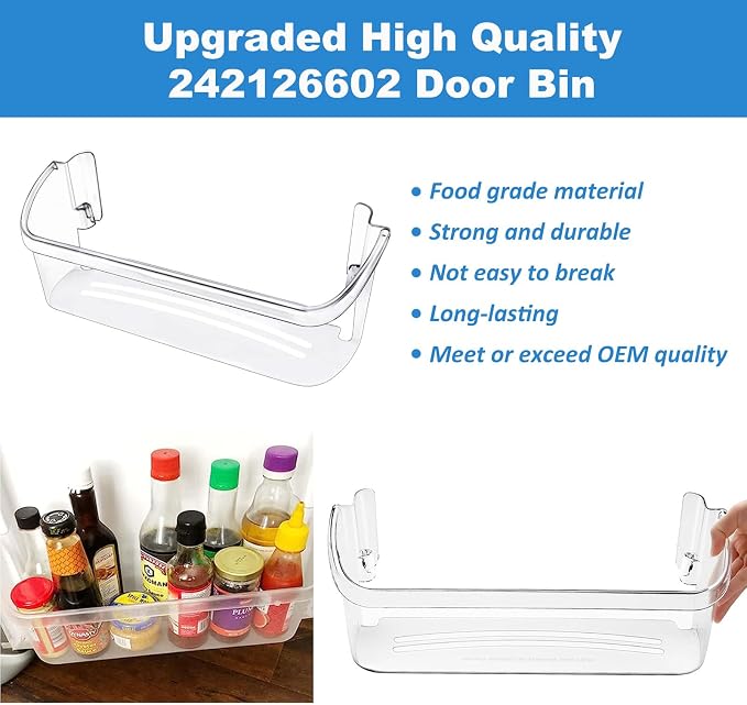 UPGRADED 242126602 Refrigerator Door Bin Shelf Replacement for Frigidaire Electrolux Refrigerator Door Shelf Bin Bottom 2 Shelves - Side Shelf Rack Parts AP6278233 PS12364199 4547407