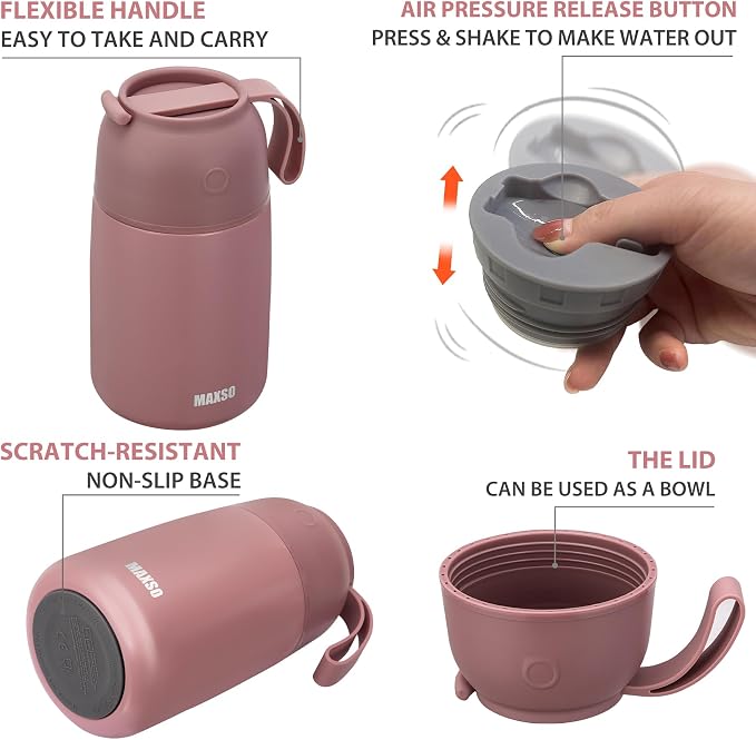 MAXSO 2 Pack Soup Thermo for Hot & Cold Food for Kids Adults, Vacuum Insulated Food Jar Thermal Lunch Containers, Travel Food Flask with Spoon (24 oz,17 oz) (Dusty Rose)