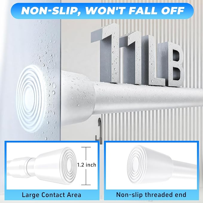 2 Pack White Tension Rods, 41"-75" Adjustable Shower Curtain Rods, Heavy Duty No Drilling Rod, 11lbs Max Load, 1.2" End Cap, 19/22mm Tube, Metal, for Bathroom, Window, Bedroom, Doorway, Closet