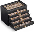 Lolalet Earring Organizer, Jewelry Box with Clear Lid -Black, 5 Layer | PU Leather, Velvet, Removable Dividers, Dustproof, Easy Clean, For Studs Rings, Gift for Women Girls, Home Aesthetic Decor