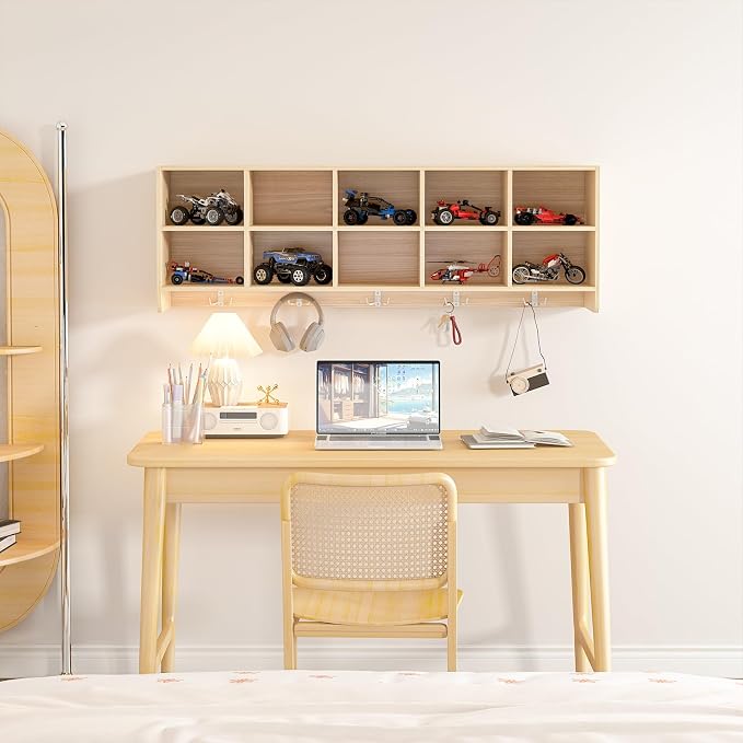 Wall-Mounted Cubby Storage Organizer 10-Section with Shoe Bench Set, Wooden Wall Cubbies with Hooks and Removable PU Cushion for Home, School, Nursery, and Kindergarten