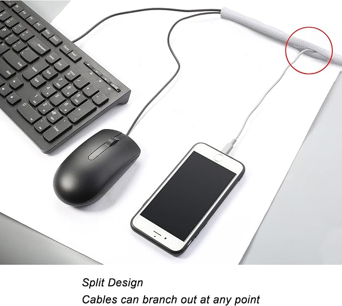 Cable Management Sleeve, Split Design, 10FT - 1.25 Inch, White | Cord Protectors from Pets | Heat & Abrasion Resistant Wire Loom | Automotive Wiring & Home Office Cable Organization