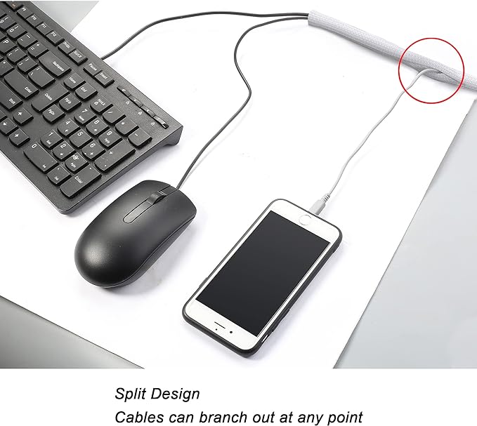 Cable Management Sleeve, Split Design, 10FT - 1/2 Inch, White | Cord Protectors from Pets | Heat & Abrasion Resistant Wire Loom | Automotive Wiring & Home Office Cable Organization