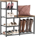 Shoe Rack Bench for Entryway,Free Standing Shoe Storage Organizer for Front Door Entrance,4-Tier Boot Rack Holder Shelf for Closet with Seat,Sturdy Shoe Shelves for High Heels(Brown)